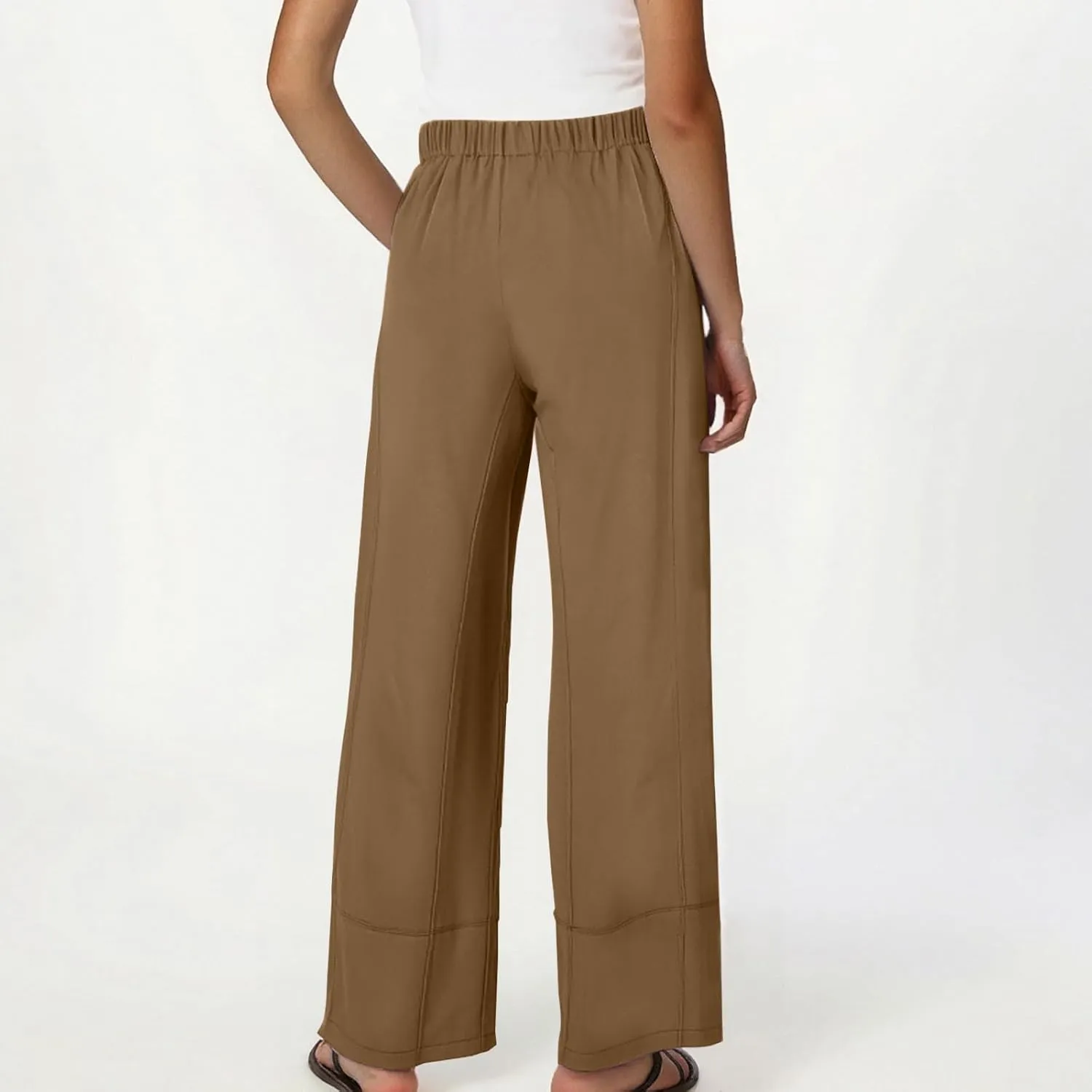 Women's Wide Leg Linen Pants Loose Casual Elastic High Waisted Long Pant Summer Beach Vacation Trousers with Pocket
