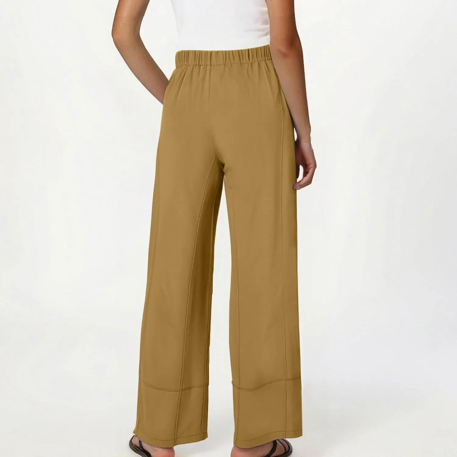 Women's Wide Leg Linen Pants Loose Casual Elastic High Waisted Long Pant Summer Beach Vacation Trousers with Pocket