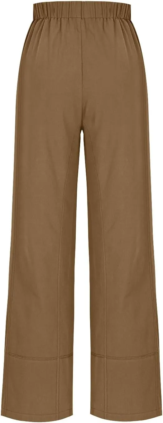 Women's Wide Leg Linen Pants Loose Casual Elastic High Waisted Long Pant Summer Beach Vacation Trousers with Pocket