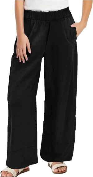 Women's Wide Leg Linen Pants Loose Casual Elastic High Waisted Long Pant Summer Beach Vacation Trousers with Pocket