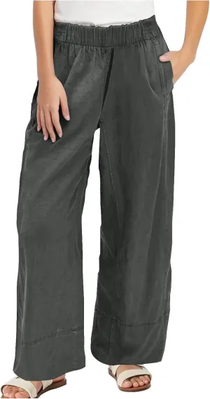 Women's Wide Leg Linen Pants Loose Casual Elastic High Waisted Long Pant Summer Beach Vacation Trousers with Pocket