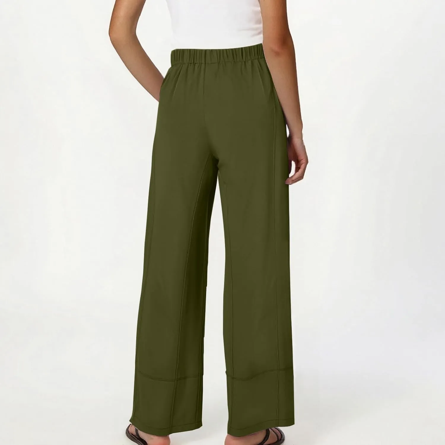 Women's Wide Leg Linen Pants Loose Casual Elastic High Waisted Long Pant Summer Beach Vacation Trousers with Pocket