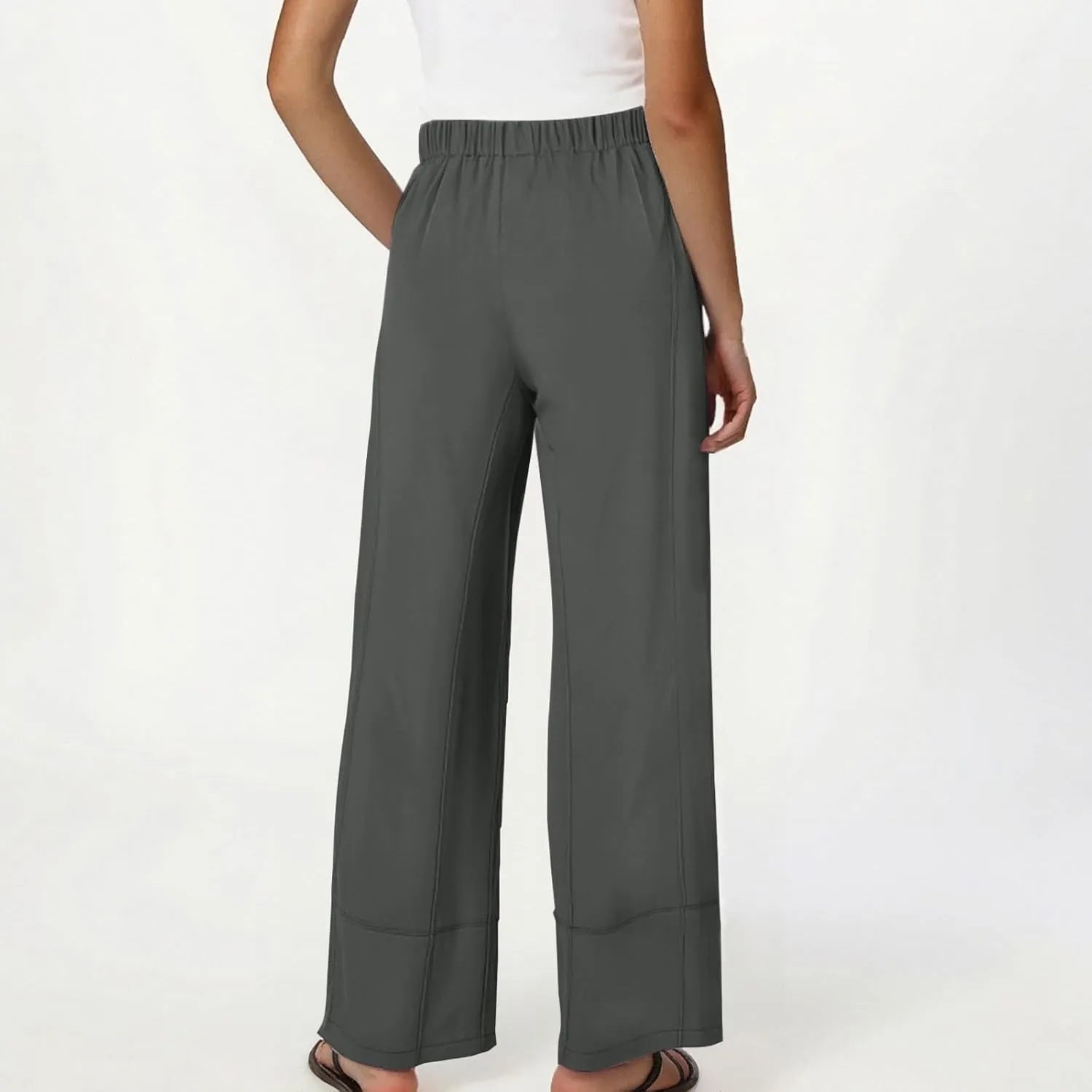 Women's Wide Leg Linen Pants Loose Casual Elastic High Waisted Long Pant Summer Beach Vacation Trousers with Pocket