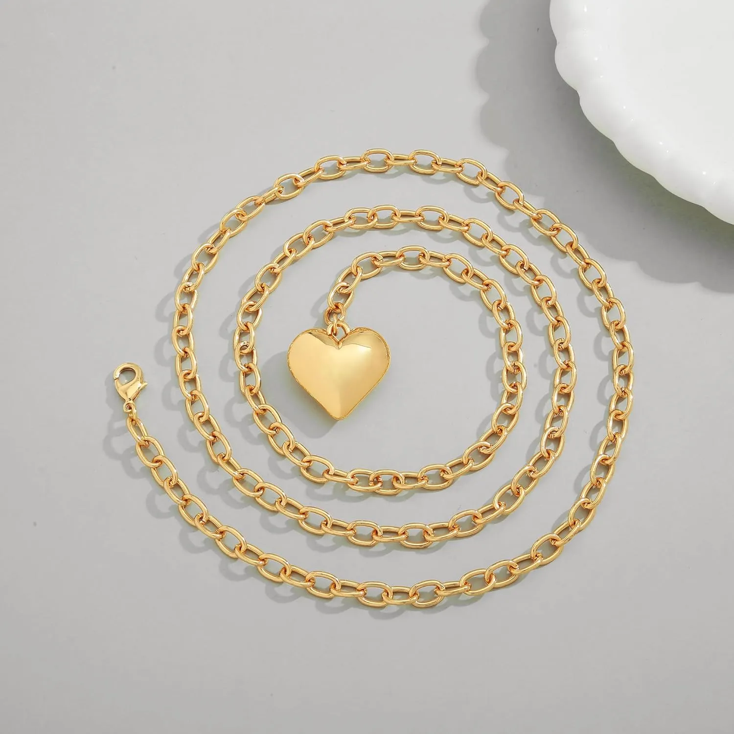 WOWORAMA Gold Chunky Chain Necklace for Women Puffy Heart Pendant Necklace White Gold Thick Chunky Chain Link Necklaces Heart Coin Choker Necklace