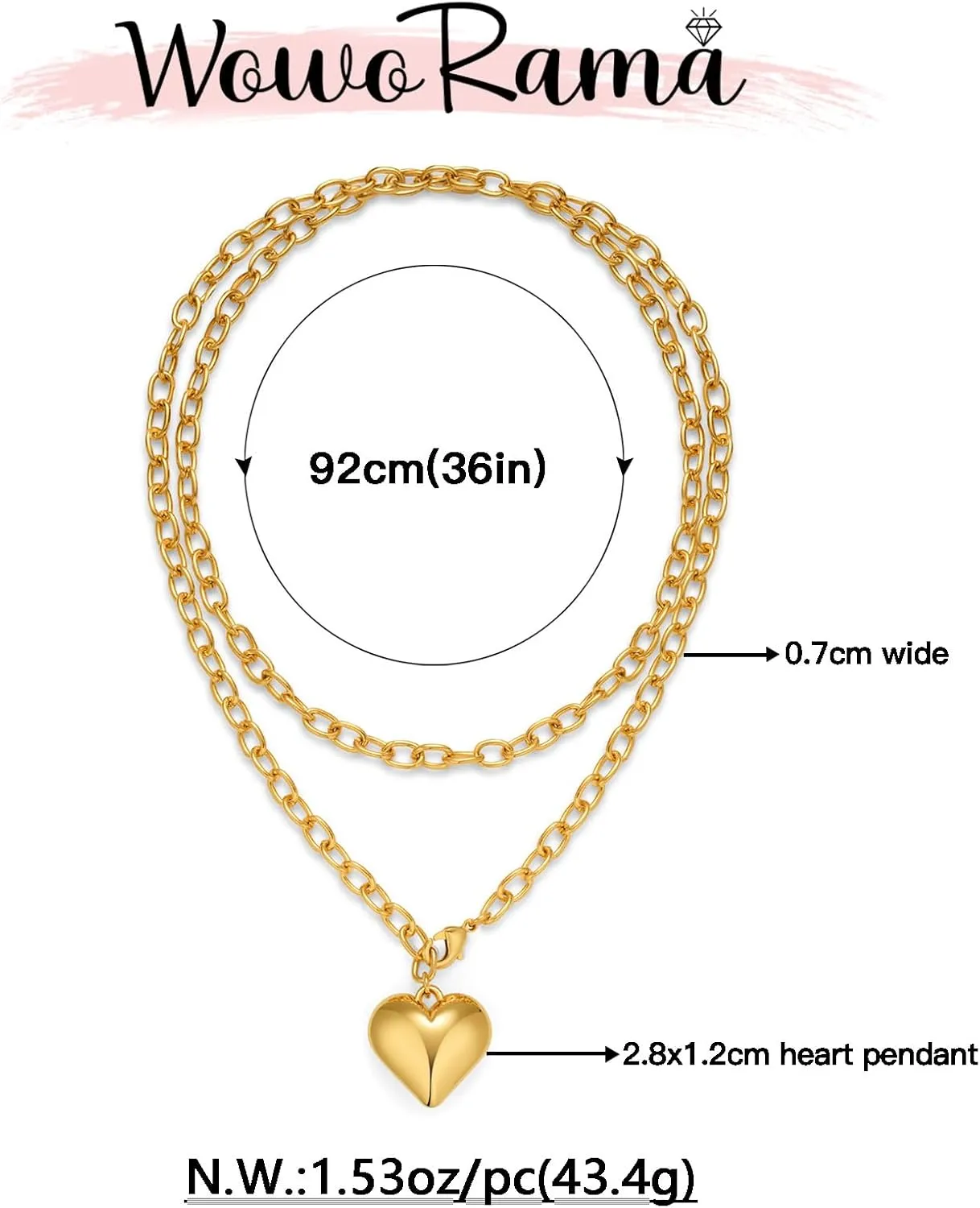 WOWORAMA Gold Chunky Chain Necklace for Women Puffy Heart Pendant Necklace White Gold Thick Chunky Chain Link Necklaces Heart Coin Choker Necklace