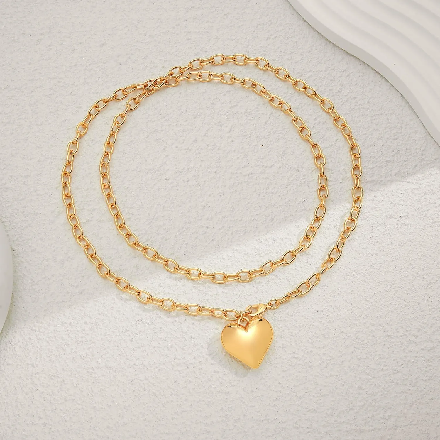 WOWORAMA Gold Chunky Chain Necklace for Women Puffy Heart Pendant Necklace White Gold Thick Chunky Chain Link Necklaces Heart Coin Choker Necklace
