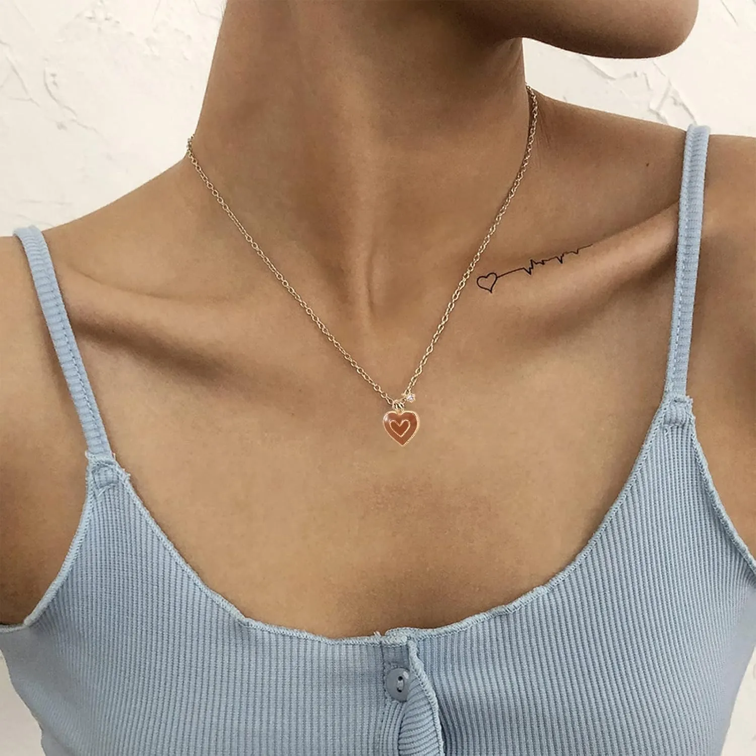 YANCHUN Gold Heart Necklace for Women Trendy Y2k Red Heart Necklace Layered Heart Pendant Necklace Cute Heart Charm Necklace for Women Fashion Jewelry Gifts