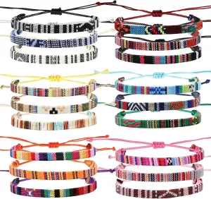 Yinkin 18 Pcs Boho Surfer Bracelet Anklet Adjustable Beaded Anklets Handmade Braided Bracelet Colorful Summer Beach String Rope Boho Jewelry for Women Men