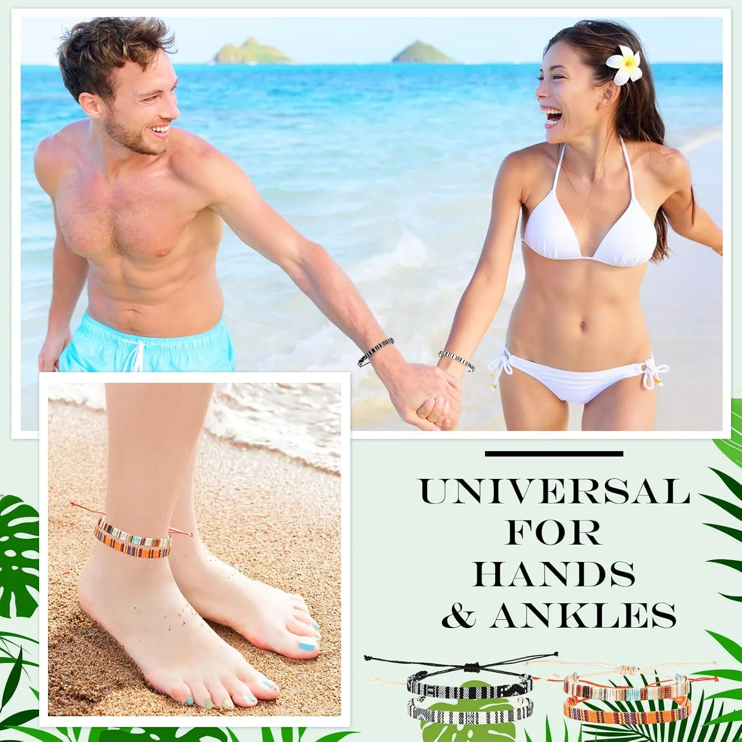 Yinkin 18 Pcs Boho Surfer Bracelet Anklet Adjustable Beaded Anklets Handmade Braided Bracelet Colorful Summer Beach String Rope Boho Jewelry for Women Men