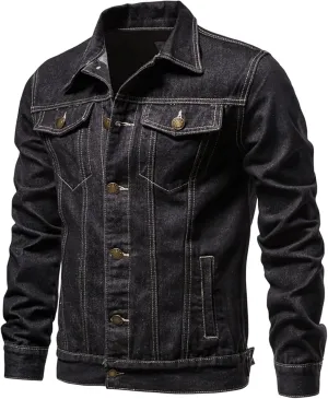 Ymosrh Men's Fall Jackets Casual Denim Long Sleeve Lightweight Trucker Jackets Fashion Jean Coat with Pockets Jacket