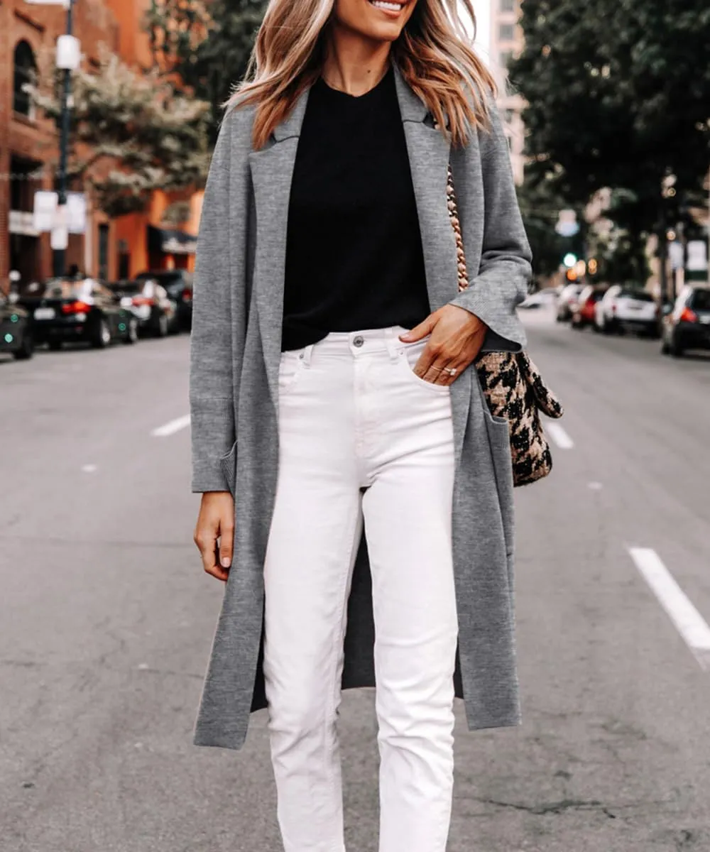 Yousify Cardigan for Women 2024 Open Front Knit Fall Sweaters with Pockets Coatigan Lapel Blazer Coats