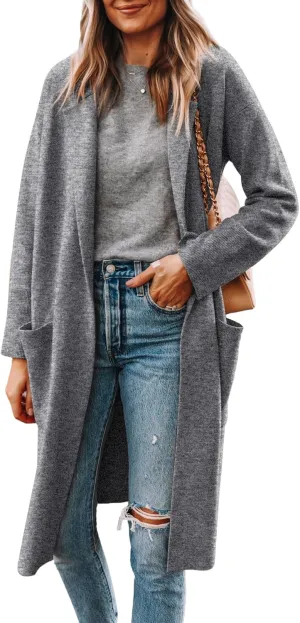 Yousify Cardigan for Women 2024 Open Front Knit Fall Sweaters with Pockets Coatigan Lapel Blazer Coats