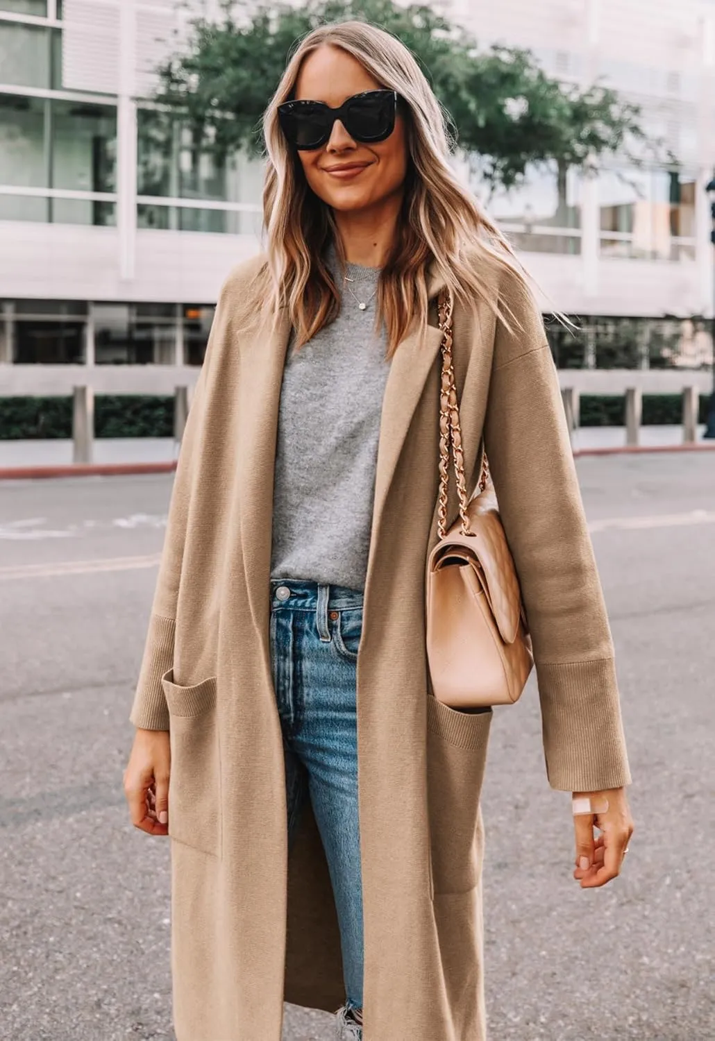 Yousify Cardigan for Women 2024 Open Front Knit Fall Sweaters with Pockets Coatigan Lapel Blazer Coats