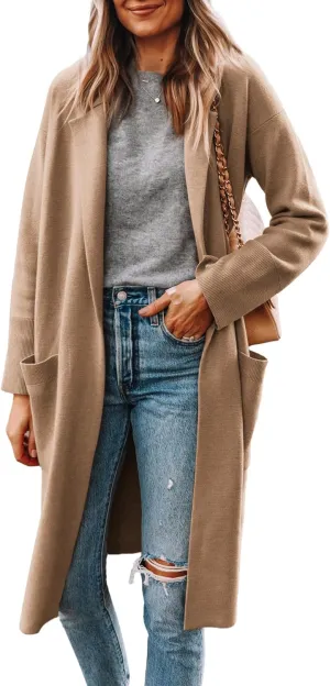 Yousify Cardigan for Women 2024 Open Front Knit Fall Sweaters with Pockets Coatigan Lapel Blazer Coats