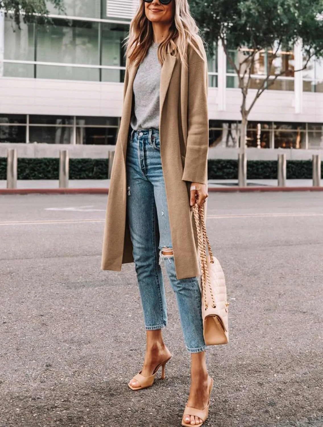 Yousify Cardigan for Women 2024 Open Front Knit Fall Sweaters with Pockets Coatigan Lapel Blazer Coats