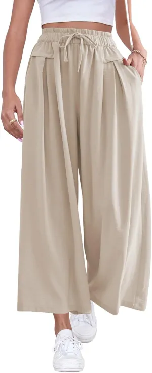 ZJCT Wide Leg Palazzo Pants for Women Summer Beach Pants Flowy Loose Casual Lounge Pajama Yoga Pants with Pockets