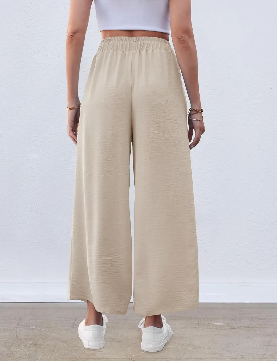 ZJCT Wide Leg Palazzo Pants for Women Summer Beach Pants Flowy Loose Casual Lounge Pajama Yoga Pants with Pockets