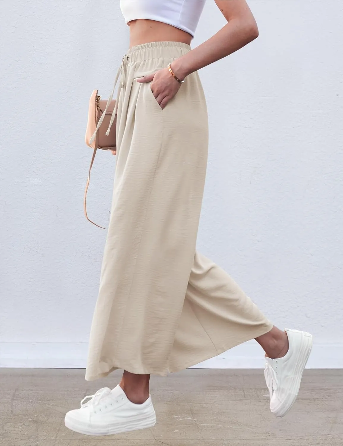 ZJCT Wide Leg Palazzo Pants for Women Summer Beach Pants Flowy Loose Casual Lounge Pajama Yoga Pants with Pockets