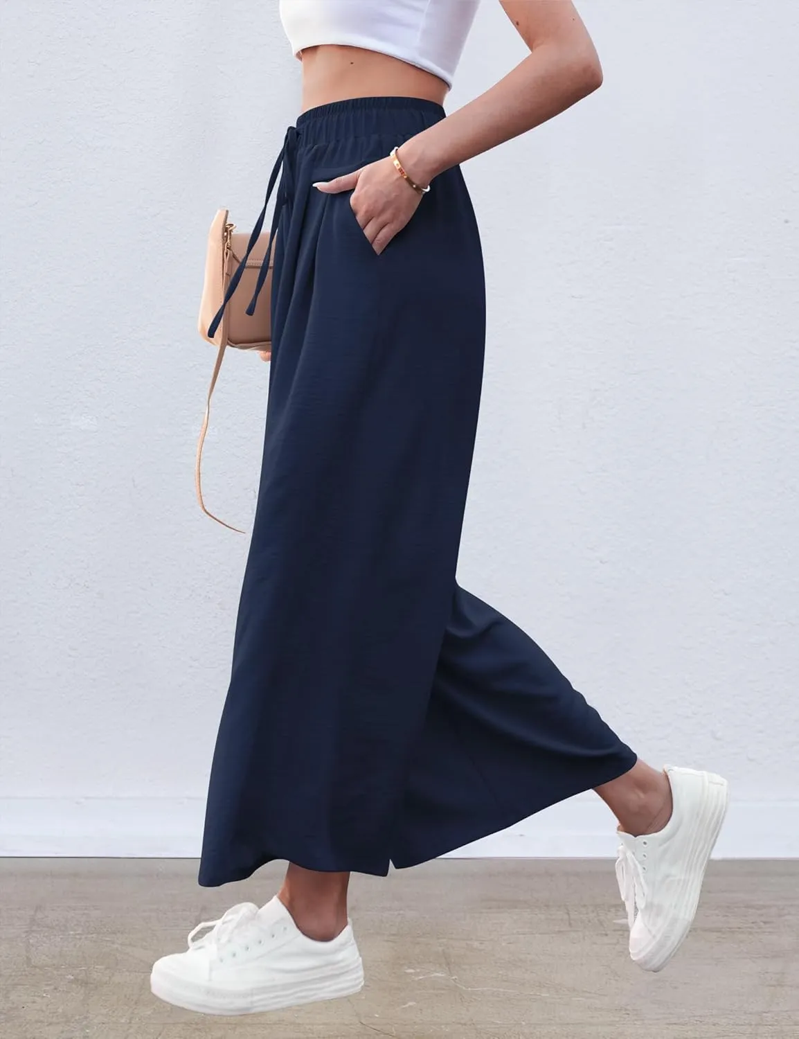 ZJCT Wide Leg Palazzo Pants for Women Summer Beach Pants Flowy Loose Casual Lounge Pajama Yoga Pants with Pockets