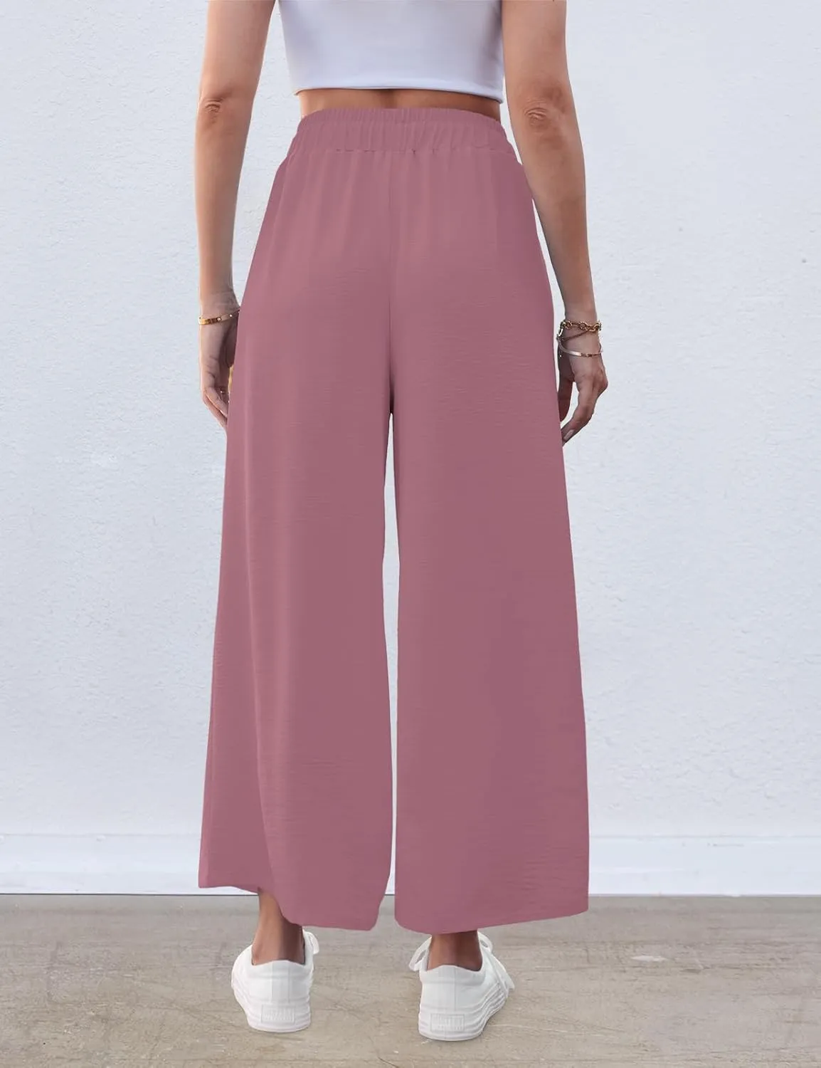 ZJCT Wide Leg Palazzo Pants for Women Summer Beach Pants Flowy Loose Casual Lounge Pajama Yoga Pants with Pockets