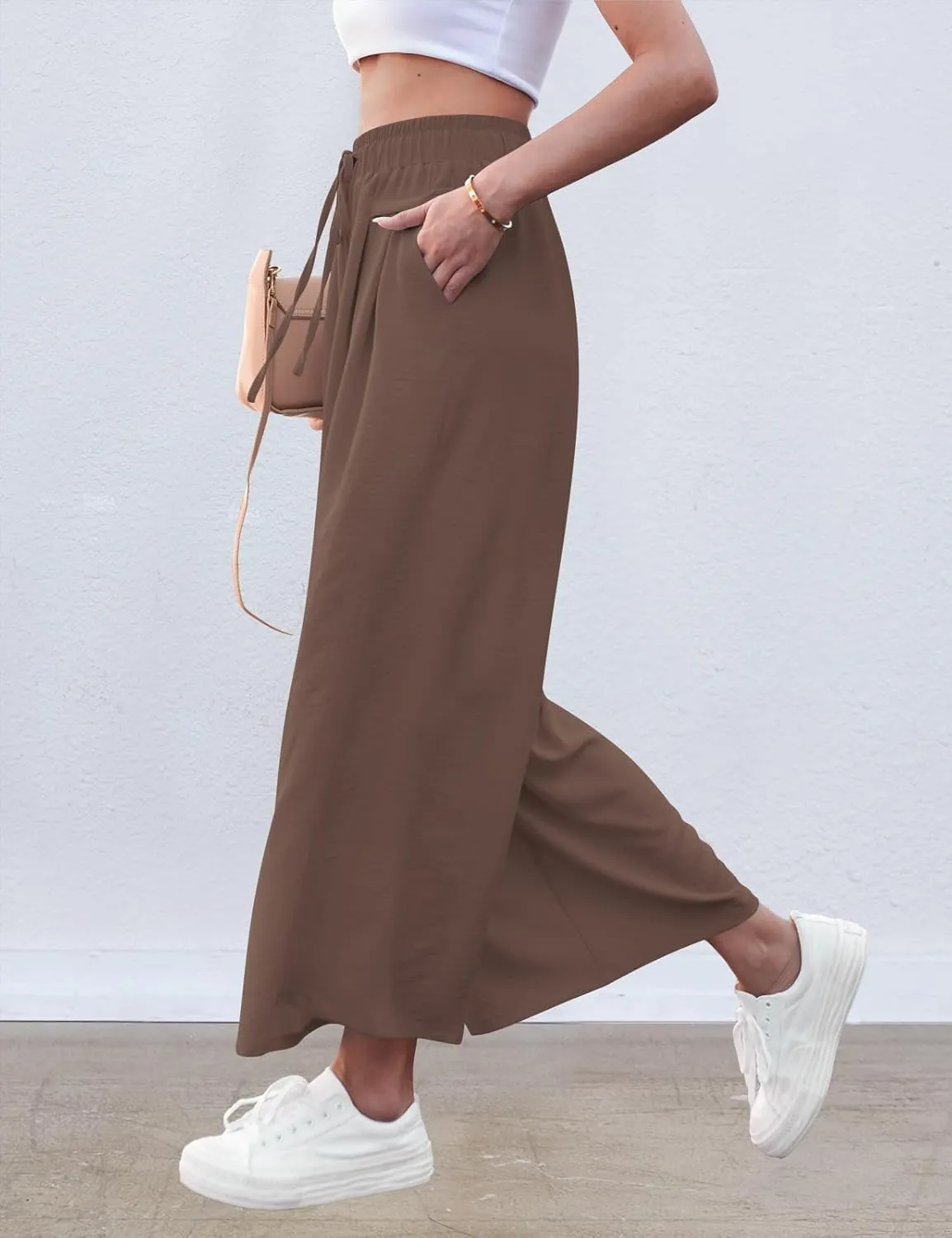 ZJCT Wide Leg Palazzo Pants for Women Summer Beach Pants Flowy Loose Casual Lounge Pajama Yoga Pants with Pockets