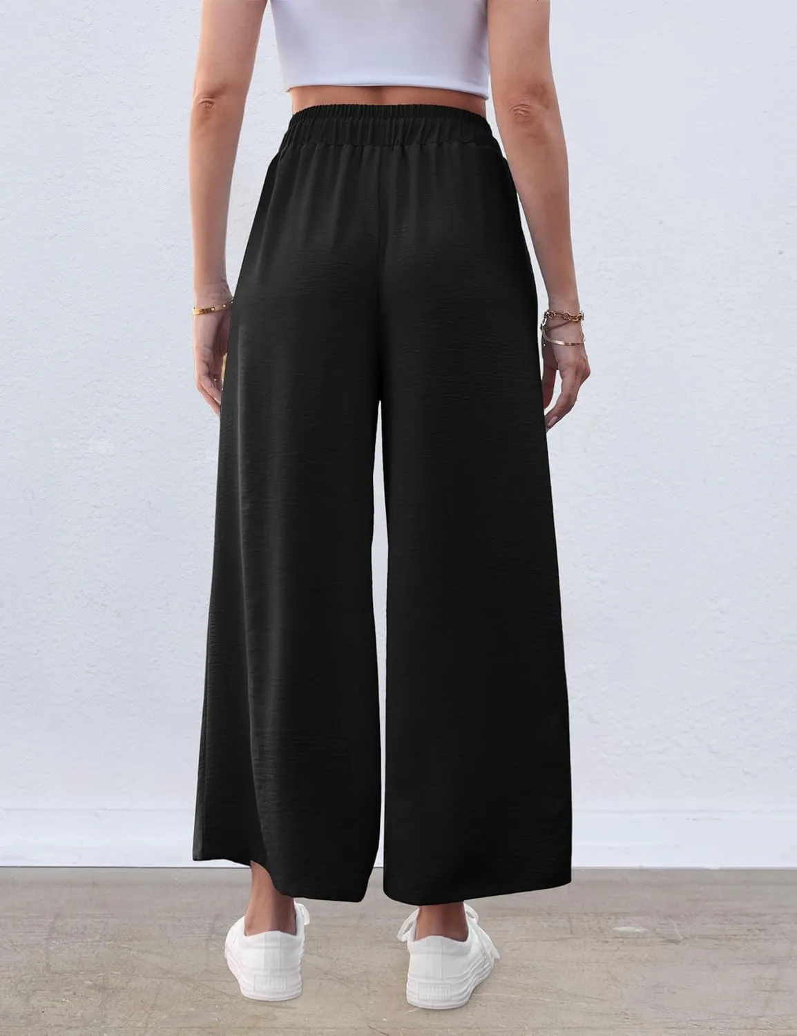 ZJCT Wide Leg Palazzo Pants for Women Summer Beach Pants Flowy Loose Casual Lounge Pajama Yoga Pants with Pockets