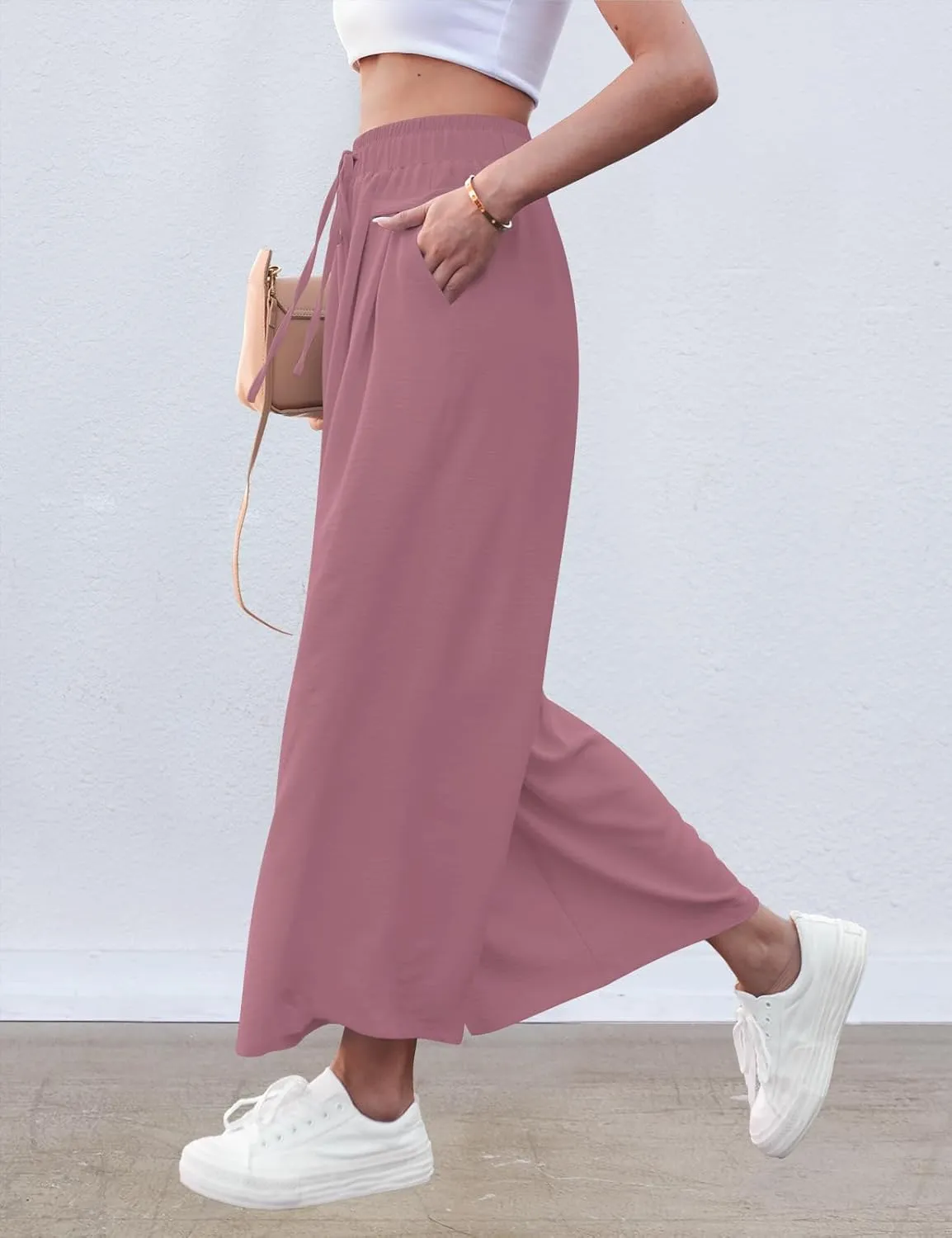 ZJCT Wide Leg Palazzo Pants for Women Summer Beach Pants Flowy Loose Casual Lounge Pajama Yoga Pants with Pockets