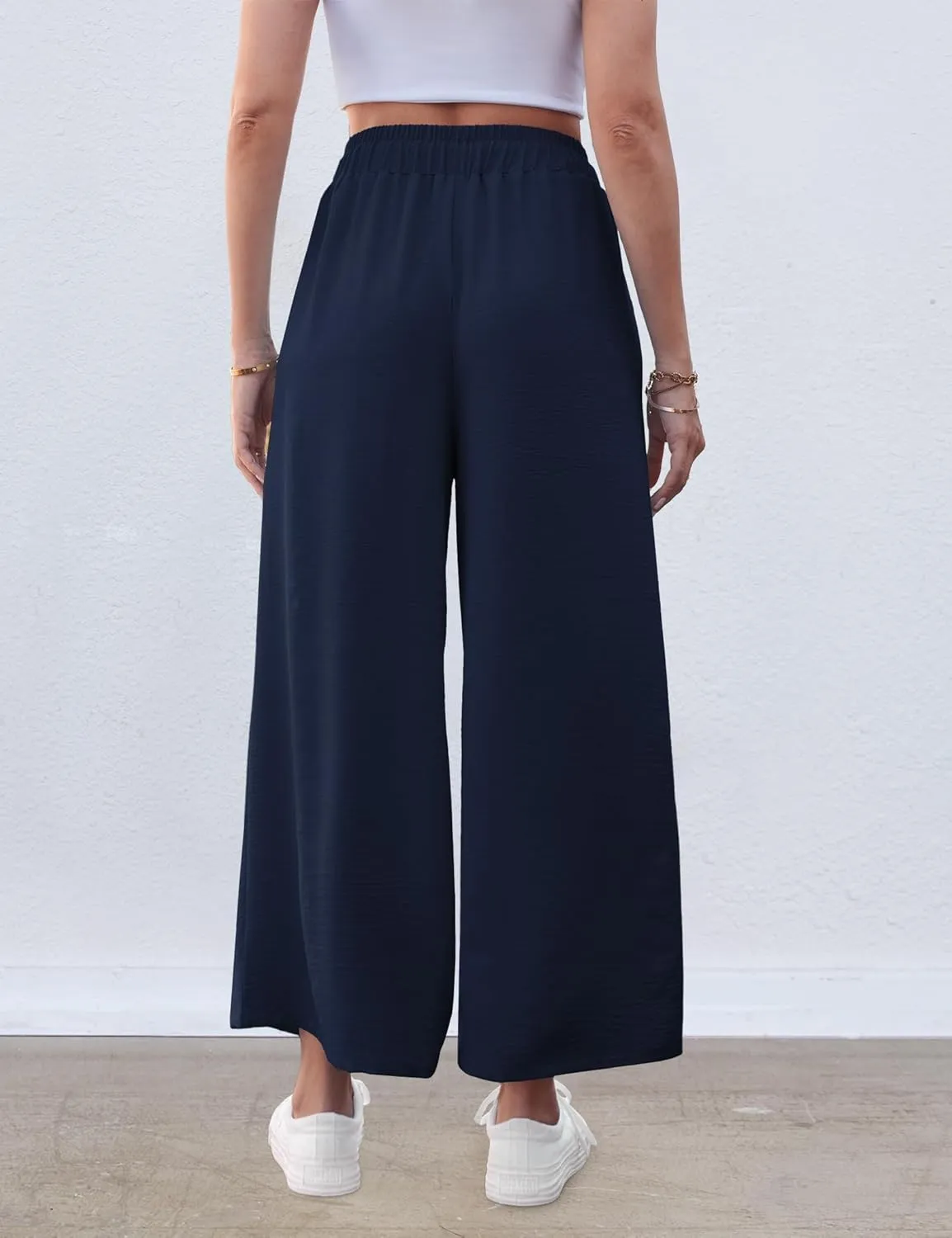 ZJCT Wide Leg Palazzo Pants for Women Summer Beach Pants Flowy Loose Casual Lounge Pajama Yoga Pants with Pockets