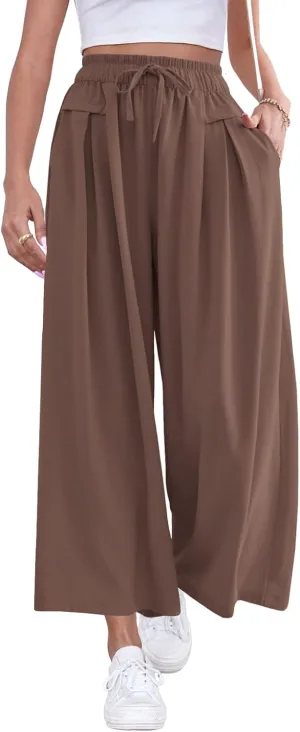 ZJCT Wide Leg Palazzo Pants for Women Summer Beach Pants Flowy Loose Casual Lounge Pajama Yoga Pants with Pockets