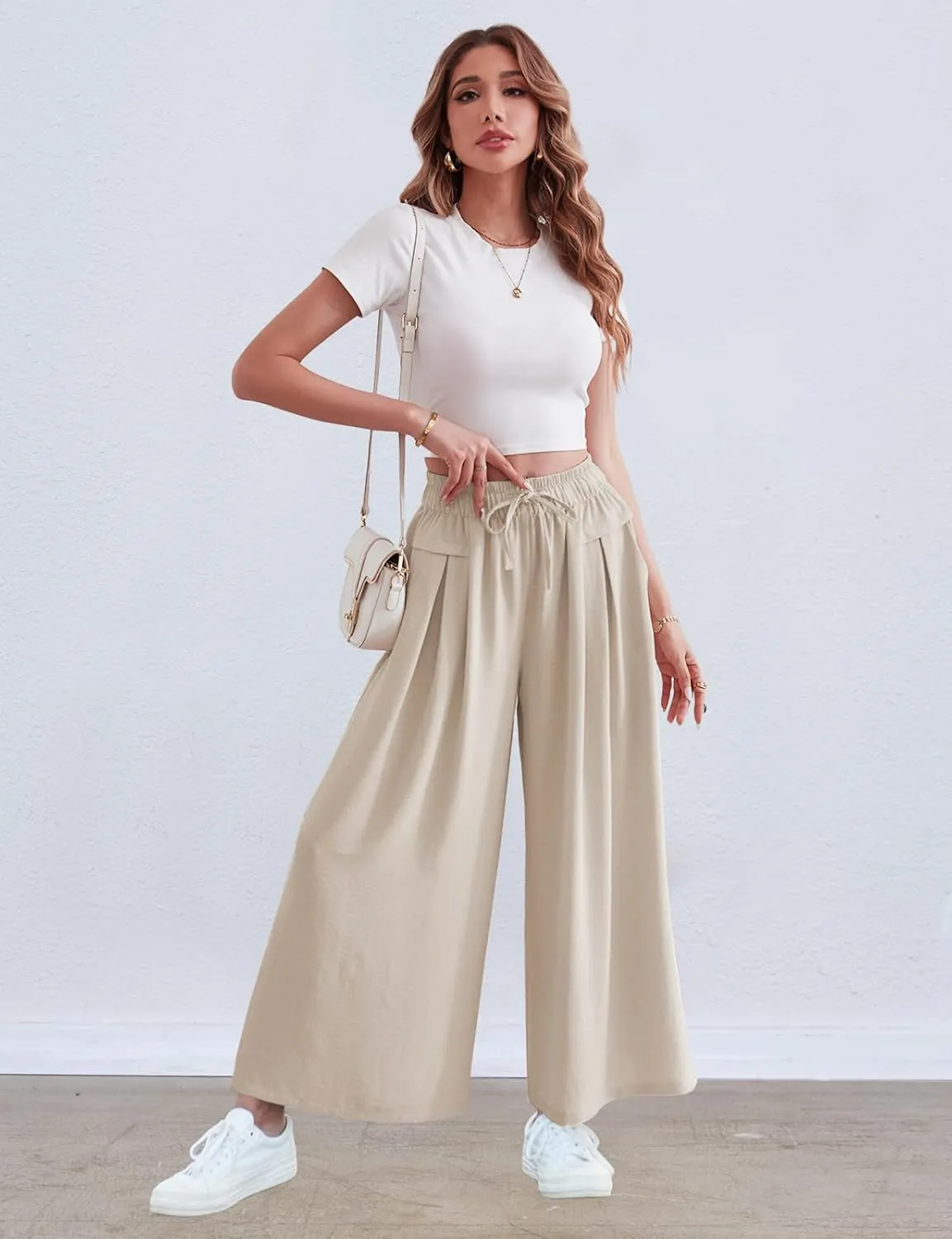ZJCT Wide Leg Palazzo Pants for Women Summer Beach Pants Flowy Loose Casual Lounge Pajama Yoga Pants with Pockets