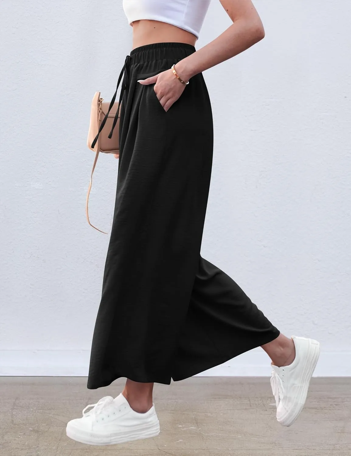 ZJCT Wide Leg Palazzo Pants for Women Summer Beach Pants Flowy Loose Casual Lounge Pajama Yoga Pants with Pockets