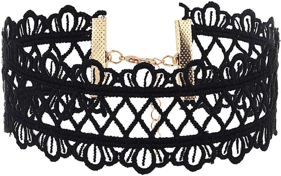 Zoestar Lace Choker Necklaces Vintage Black Elastic Stretch Necklace Chain Accessories for Women